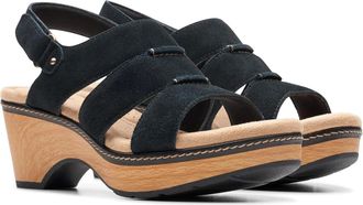 Clarks Seannah Glow Sandals Womens Black Suede Block Heel Strappy VER1028