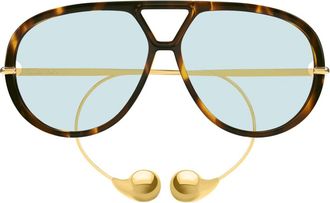 Bottega Veneta Bottega Veneta Bv1273s Linea Unapologetic 007 Havana Gold Green Sunglasses