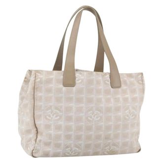 Chanel Travel Line Tote Nylon Beige Nylon Handbag (Pre-Owned)