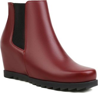 Generic Womens Round Toe Wedge Ankle Boots Elastic Wide Calf Comfort Slip On Fashion Winter Casual Shoes (Red,5.5)