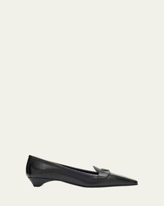 Prada Leather Triangle Logo Pointed-Toe Pumps