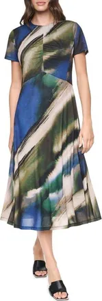 DKNY Ruched Front Print Midi Dress in Brushed Riverside at Nordstrom, Size X-Large