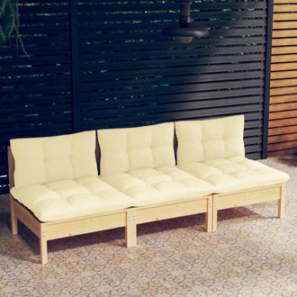 vidaXL Sof&aacute; De Jard&iacute;n De 3 Plazas Con Cojines Madera Maciza Pino Crema Vidaxl