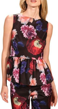 Isaac Mizrahi New York Satin Peplum Top in Fleur Nocturne at Nordstrom, Size 14