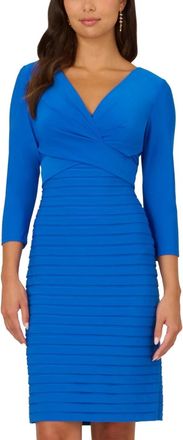 Adrianna Papell Banded Short Dress Women Cool Cobalt 3/4 Sleeve Sheath FROG337