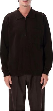 Roberto Collina Polo Halve Ritssluiting - Heren - Polos - Bruin - L - Wol - Tops