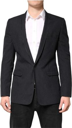 Dolce & Gabbana Stripes 1 Button Suit Jacket - Heren - Blazers - Zwart - M - Katoen - Jassen
