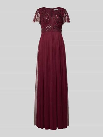 Christian Berg Cocktail Abendkleid mit Paillettenbesatz in Kirsche Melange, Größe 34