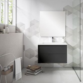 Saniclass Prime Core Badkamermeubelset - 80x50x45cm - 1 rechthoekige keramische wasbak wit - 1 kraangat - 2 lades - rechthoekige spiegel - mat zwart