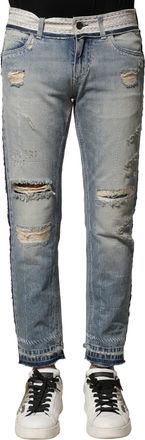 Dolce & Gabbana Light Blue Tattered Straight Men Denim Jeans Cotton Clothing