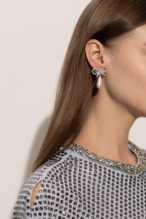 Self Portrait Earrings With Shimmering Crystals, Womens, Silver