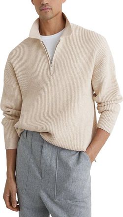 Reiss Prop Half Zip Ribbed P Sweater