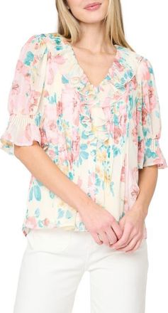 Gibsonlook Khloe Ruffles Button-Up Shirt in Sunday Bouquet Floral at Nordstrom, Size Xx-Small