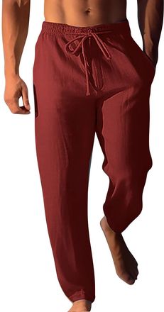 Generic Mens Baggy Cotton Linen Trousers Mens Casual and Fashionable Solid Color Linen Beach Pants with Straight Leg Comfortable and Breathable Pants Classic 