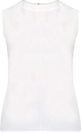 Saint Laurent Tops, Dames, Wit, M, Leer, Sleeveless High Neck Top