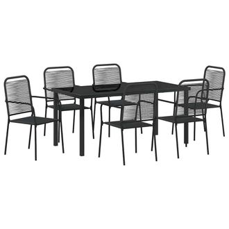 Berkfield Home 7 Piece Garden Dining Set Black Cotton Rope & Steel