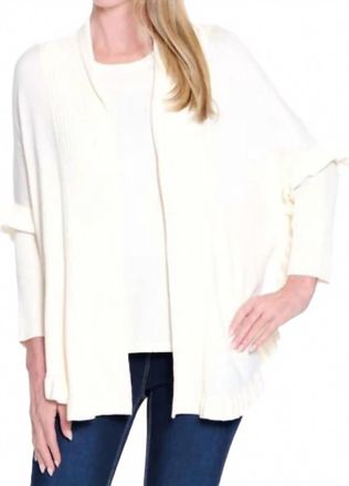 Multiples 3/4 Seleeve Ruffle Hem Shawl Collar Sweater Cardigan In Black