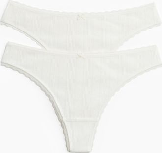 H&M 2er-Pack Tangas mit Pointellemuster - White