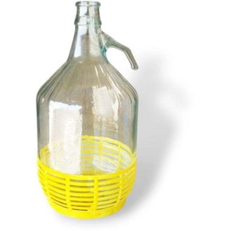 No Brand Damigiana in vetro 5 litri per olio e vino con cestino giallo in plastica predisposta per tappi a pressione