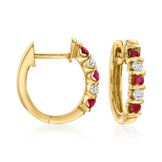 Ross-Simons Ruby and. Diamond Huggie Hoop Earrings in 14kt Yellow Gold