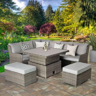 RayGar Verona 7 Seater Rattan Corner Set Adjustable Table Outdoor Polyrattan in Grey | Size: 1 Pack