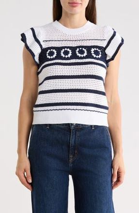 Elie Tahari Ruffle Open Knit Sweater in Ivory/Navy at Nordstrom Rack, Size X-Small