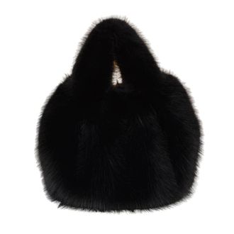 Generic Autumn and winter imitation fox plush bag versatile one-shoulder crossbody handbag(black,32 * 36 * 16cm)