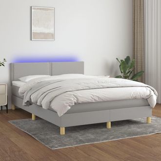 vidaXL Cama Box Spring Colch&oacute;n Y Luces Led Tela Gris Claro 140x200 Cm Vidaxl