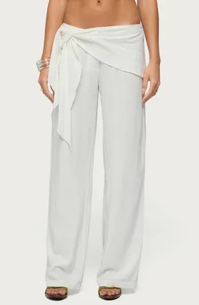 Edikted Suki Belted Sarong Cotton & Linen Pants in White at Nordstrom, Size X-Large