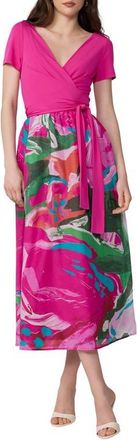 Diane Von F&uuml;rstenberg Elena Abstract Print Wrap Bodice Midi Dress in Provence Giant Gossip Pink at Nordstrom, Size X-Small