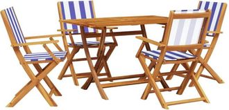 vidaXL Set De Comedor De Jard&iacute;n 5 Pzas Tela Madera Maciza Azul Blanco Vidaxl