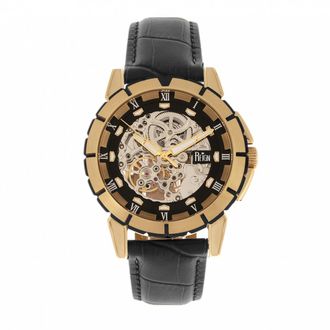 Reign Mens Philippe Automatic Skeleton Leather-Band Watch - Gold Stainless Steel - One Size