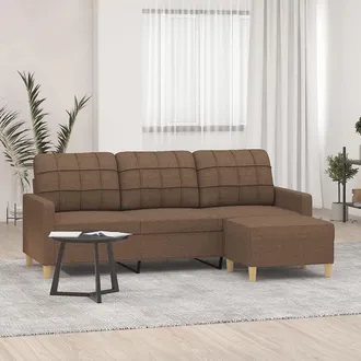vidaXL Vidaxl - Sof&aacute; De 3 Plazas Con Taburete De Tela Marr&oacute;n 180 Cm