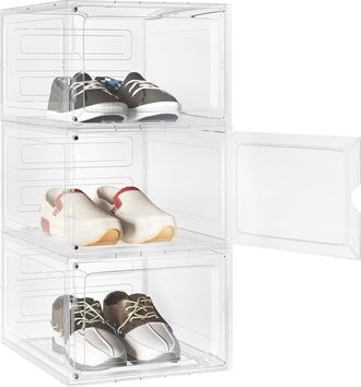 Woltu Woltu Scatole Per Scarpe Da 3 Pezzi. Contenitori Per Scarpe Impilabili In Plastica Trasparente. Organizzatori Porta Scarpe Con Sportello Magnetico Fro