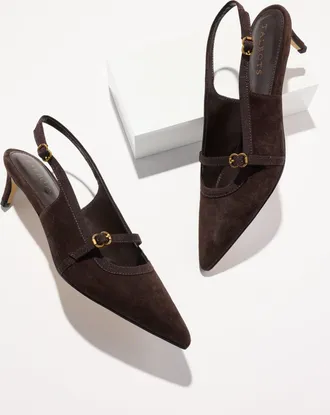 Talbots Elena Slingback Pumps - Suede - Dark Chocolate - 10 1/2 M Talbots