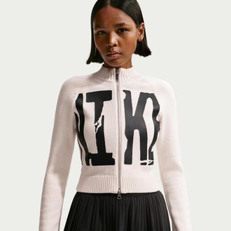 Nike Womens Nike Sportswear Tight Graphic Full-Zip Sweater in White | IF4413-104