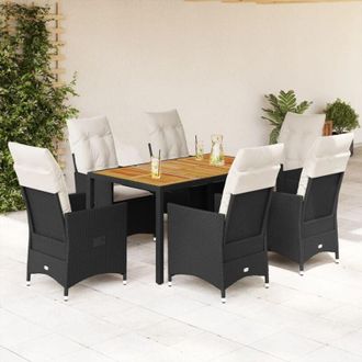 vidaXL Set De Comedor De Jard&iacute;n 7 Pzas Y Cojines Rat&aacute;n Sint&eacute;tico Negro Vidaxl