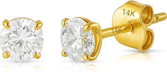 MAX + STONE 14k Yellow or White Gold Solitaire Round Cubic Zirconia Stud Earrings 3.5mmto8mm