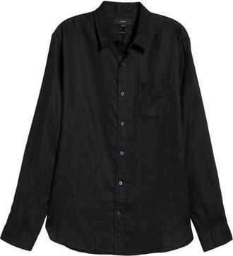 Vince Linen Button-Up Shirt in Black at Nordstrom, Size Xx-Large