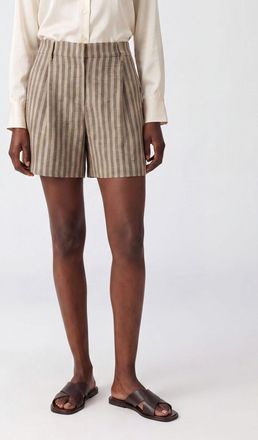 Brunello Cucinelli Pantaloncini a righe in misto lino con pince e vita alta