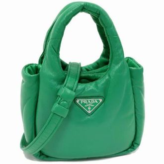 Prada Pre-owned Leren Handtas - Dames - Pre-owned - Groen - Maat: ONE Size Leer