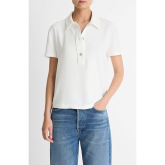 Vince Short Sleeve Crepe Polo Shirt in Off White at Nordstrom, Size Xx-Small
