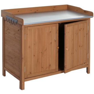 Hhg Nunca Usado] Armario De Jard&iacute;n Con Encimera Hhg 095, Mesa De Plantaci&oacute;n, Madera De Abeto Para Exteriores Con Certificado Mvg 86x104x52cm, Marr&oacute;n