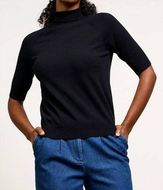Skies Are Blue Clothing Mock Neck Half Sleeve Knit Top In Black