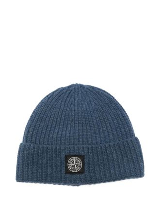 Stone Island ribbed-knit beanie - men - Virgin Wool - One Size - Blue