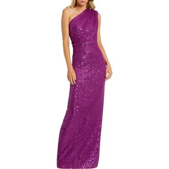Mac Duggal Petite One Shoulder Ruched Sequin Evening Gown in Purple at Nordstrom, Size 10P