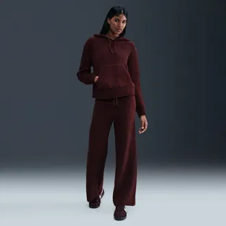Nike Womens Nike Sportswear Phoenix Cozy Boucl&eacute; Slim Knit Pants in Red | HV2766-619