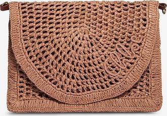 Chlo&eacute; Flache Bast- und Leder-Schultertasche Summer Banana