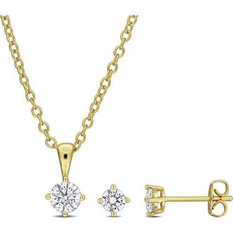 Delmar Round Cubic Zirconia Stud Earrings & Pendant Necklace Set in White at Nordstrom Rack