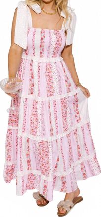 Peach Love California Sunny Strolls Floral Smocked Tiered Maxi Dress In Multi